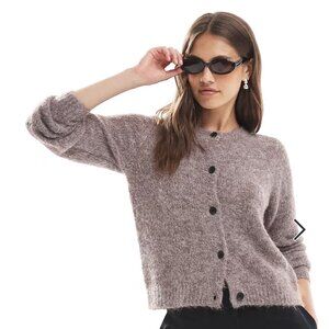 ASOS Vero Moda soft fluffy knit o-neck cardigan in fossil melange NWT